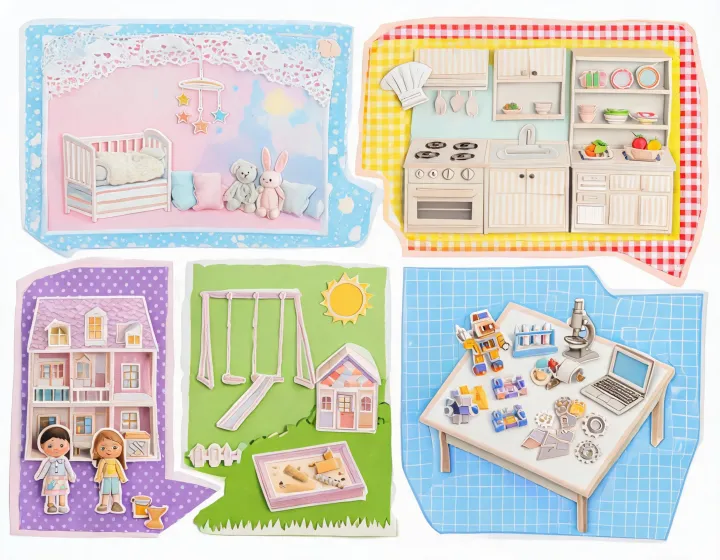 Illustrated map of family play contexts by age and occasion