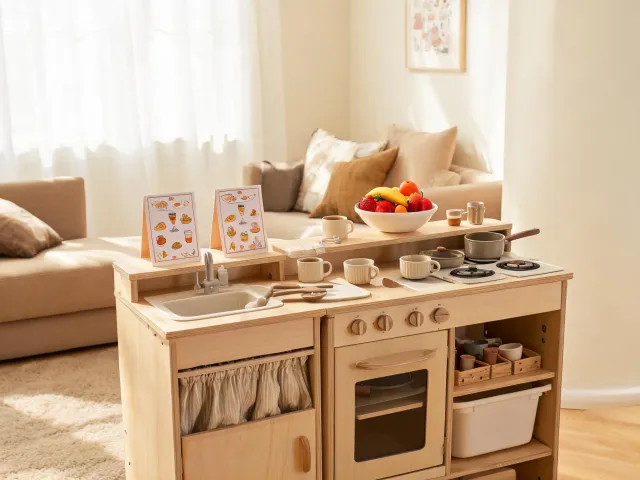 Play kitchen cafe setup